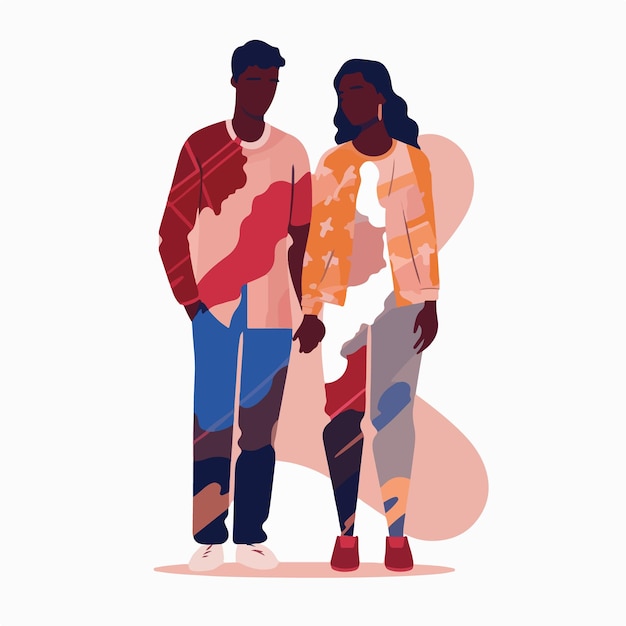 abstract couple silhouette with vitiligo of different nationalities standing together vector concep