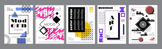 Abstract cover typografie sjabloon Posters lay-outs met creatieve artistieke composities met geometrische vormen grids dot textures fractals Moderne banners in retro design Vector illustratie