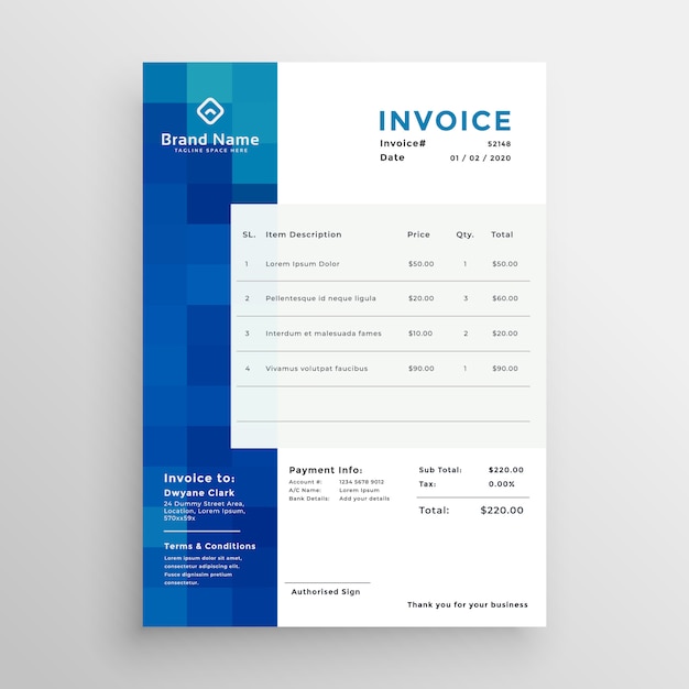 abstract creative blue business invoice template