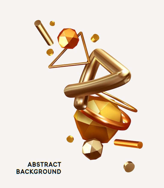 抽象的な創造的な概念の背景。リアルな 3 d 金属の幾何学的オブジェクトを使用したモダンな最小限のデザイン。アート トレンド ポスター。ベクトル イラスト