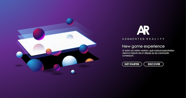 Abstract creative illustration with augmented reality phone,  illustration for landing page. AR concept for web and app.