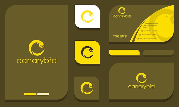 ネガティブスペーススタイルの名刺デザインとカナリアの抽象的な創造的な文字Cのロゴ