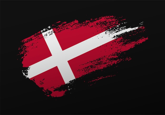 Abstract creative patriotic hand painted stain brush flag of Denmark on black background