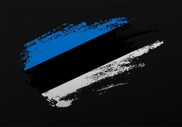 Абстрактная творческая патриотическая ручная роспись пятнистой кисти флаг Эстонии на черном фоне
