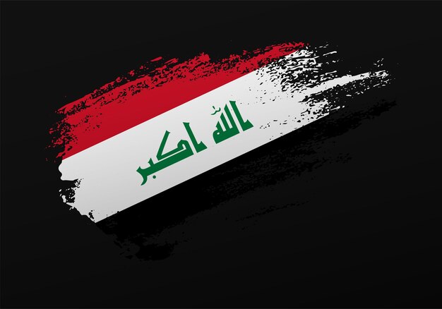 Abstract creative patriotic hand painted stain brush flag of Iraq on black background