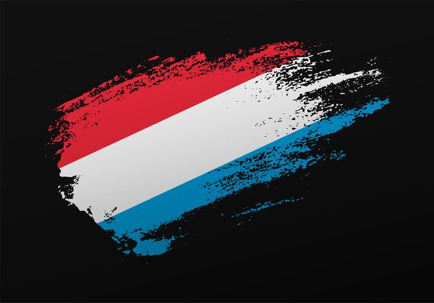 Abstract creative patriotic hand painted stain brush flag of Luxembourg on black background