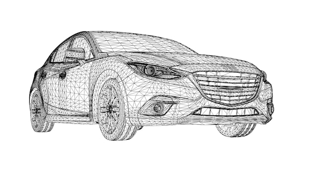 Abstract creative vector 3d sports car lines connected to points.