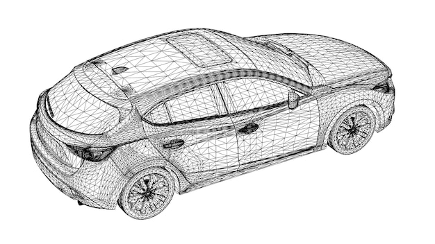 Vettore linee di auto sportive 3d creative vettoriali astratte collegate a punti.