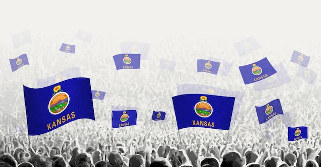 カンザス州の旗を持つ抽象的な群衆