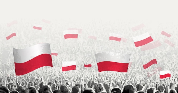 Abstract crowd with flag of Poland Peoples protest revolution strike and demonstration with flag