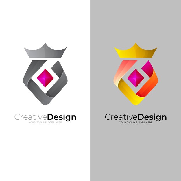 Abstract crown logo design template, 3d colorful