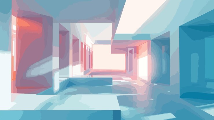 Vector abstract cube in futuristic room