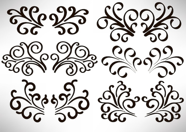 Abstract curly element set for design swirl curl