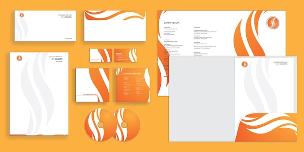 Vector abstract curly wave fire shapes modern corporate business identity stationary