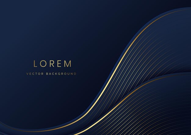 Abstract curve dark blue layer luxury background with golden line curve on dark blue background