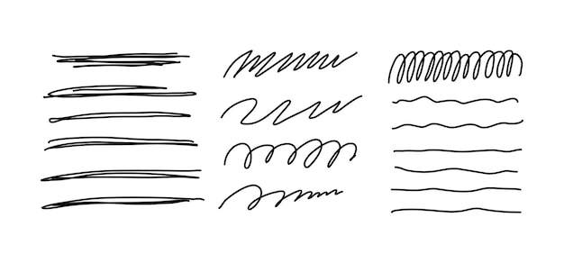 Abstract curved hand drawn Editable lines Pencil scribble vector set Childish drawing