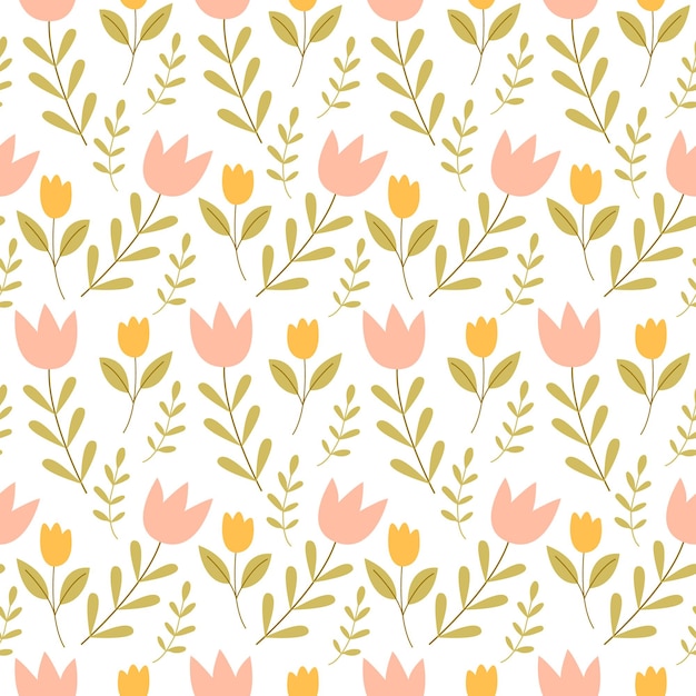 Vector abstract cute flowers of pastel colors on white background seamless pattern spring illustration