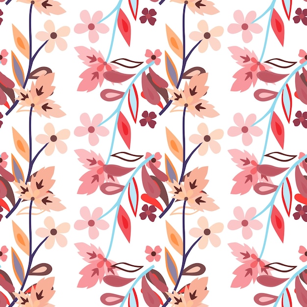 Abstract cute leaves and flower seamless pattern Beautiful floral wallpaper Cute plants endless backdrop