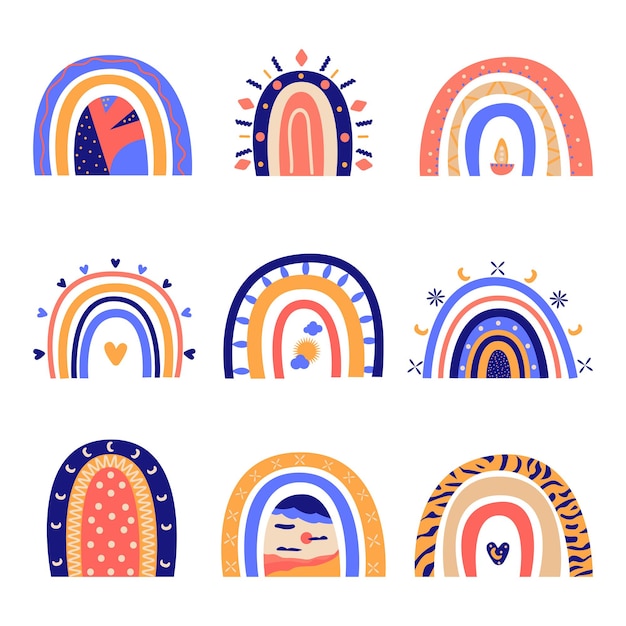 Abstract cute rainbow set. Flat Vector illustration