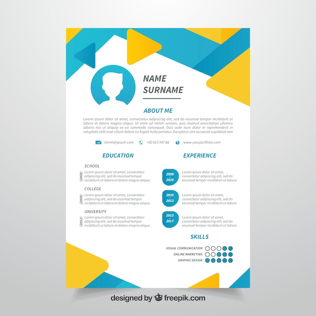 Abstract cv blue and yellow template