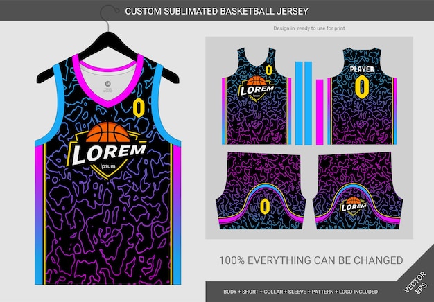 Abstract cyan and magenta lines basketball jersey uniform template