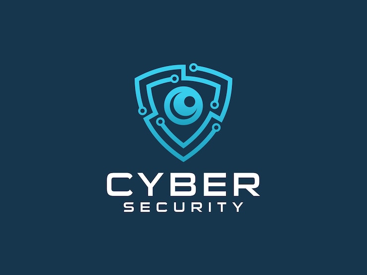 Abstract Cyber Security Logo Line. Blue Light Shield.