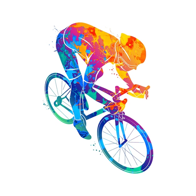 Abstract cyclist on a race track from a splash of watercolors.  illustration of paints.