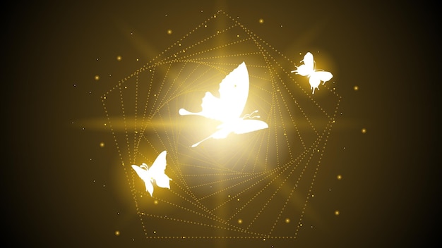 나비 곤충이 있는 추상 어두운 배경 광선 빛 반짝임 벡터 디자인 스타일
