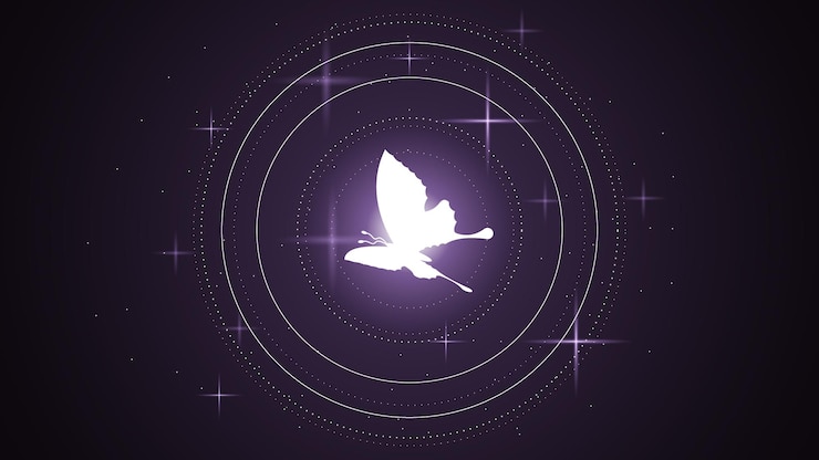 Vector abstract dark background with butterflies insects glow light shine flashes vector design style