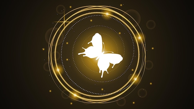 Abstract Dark Background With Butterflies Insects Glow Light Shine Flashes Vector Design Style