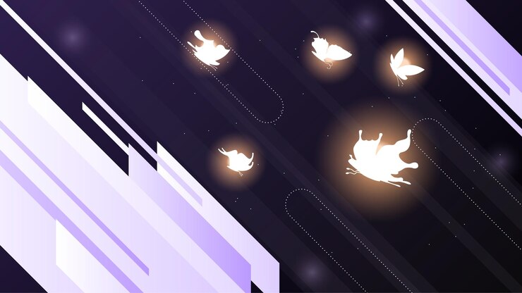 Vector abstract dark background with butterflies insects glow light shine flashes vector design style
