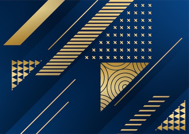 Abstract Dark Background with Geometric Shape and Golden Element Combination. Dark blue and gold background