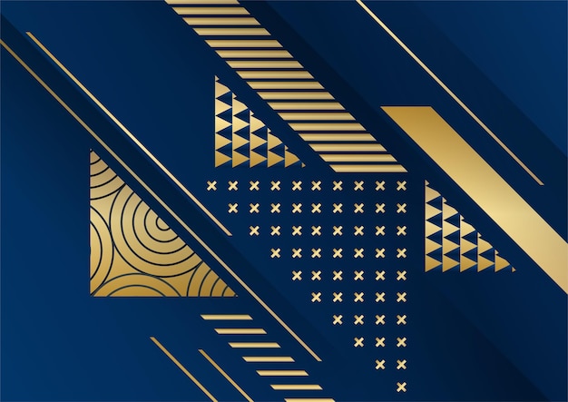 Abstract Dark Background with Geometric Shape and Golden Element Combination. Dark blue and gold background