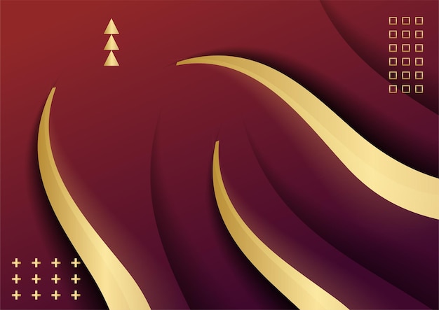 Abstract dark background with geometric shape and golden element combination. red and gold background with luxury golden lines