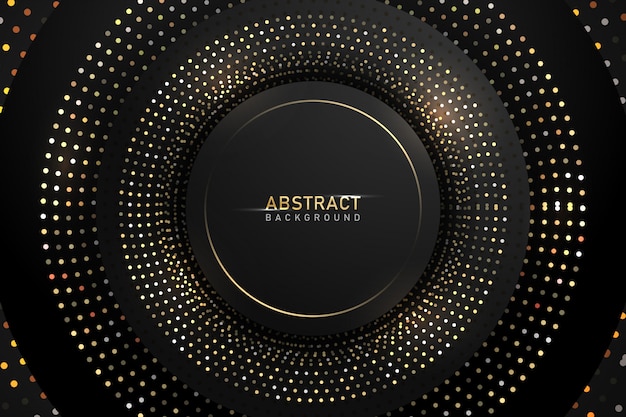 Abstract dark background with gold shiny circle glitter.