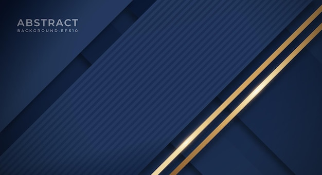 Vector abstract dark blue background with golden lines luxury geometric backdrop with textured paper layers