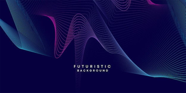 Abstract dark blue Purple green gradient wave digital future technology geometric lines background