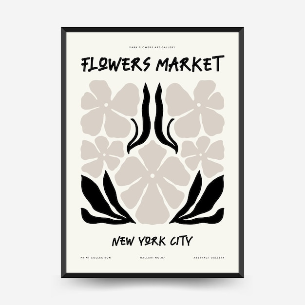 abstract dark floral posters template modern trendy matisse minimal style black and white colors