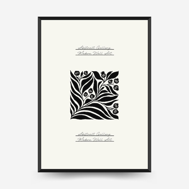 Abstract dark floral posters template moderno stile alla moda matisse minimale colori bianchi e neri