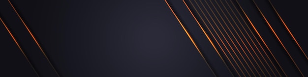 Abstract dark grey horizontal wide banner with orange light lines on blank space