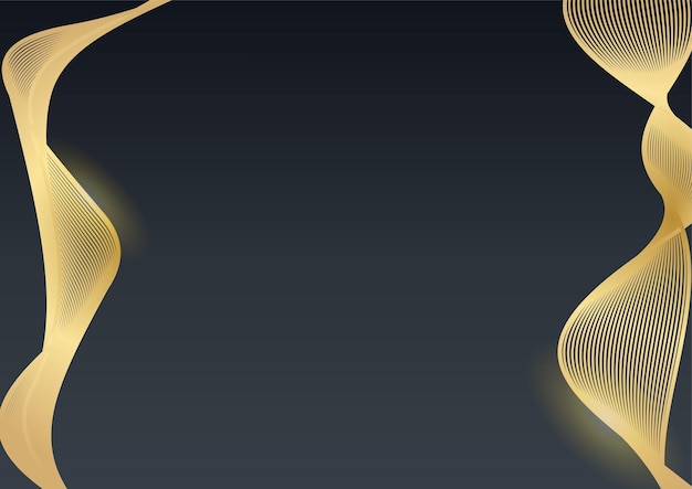 抽象的なダークグレーメタリックゴールドライト高級デザインモダンな未来的な背景ベクトルイラスト。黒の背景に抽象的な黄金の波。金色の線で抽象的な豪華な黒の背景。