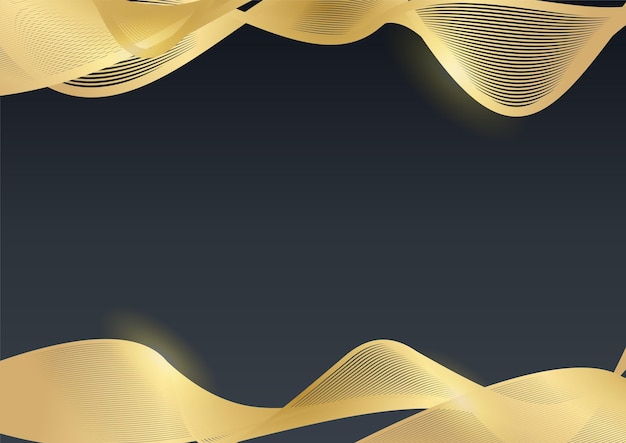 Abstract dark grey metallic gold light luxury design modern futuristic background vector illustration. Abstract golden waves on black background. Abstract luxurious black background with golden line.