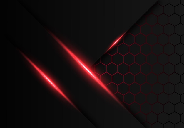 Abstract Dark Grey Metallic Overlap Red Light Hexagon Modern Luxury Futuristic Technology Background