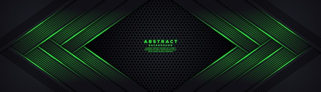 Abstract dark hexagon carbon fiber background with green luminous lines