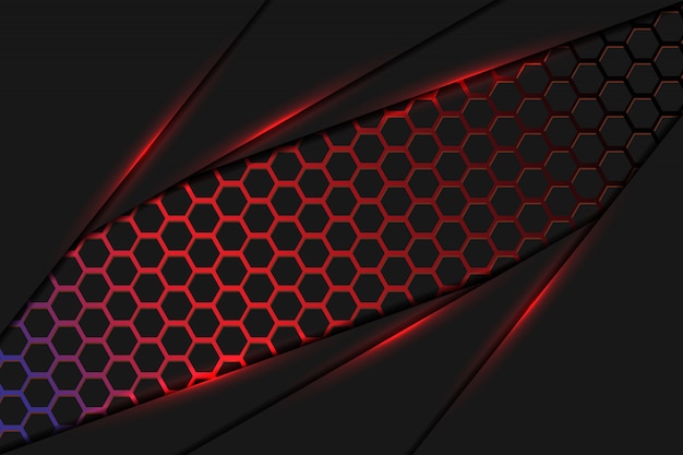 abstract dark overlap red light with hexagon mesh combination