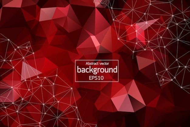 Abstract dark red polygonal space background with connecting dots and lines