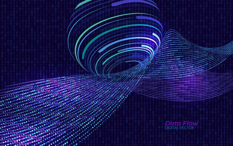Vector abstract data flow background futuristic digital stream of information and binary connections representing big data neural networks and artificial intelligence technology concept design