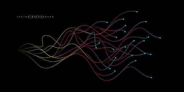 abstract data technology background connected with colorful lines and dots