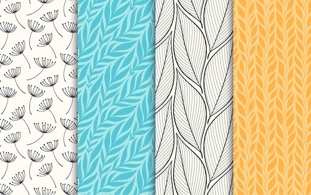 Abstract decorative doodle nature seamless patterns set Hand drawn textures