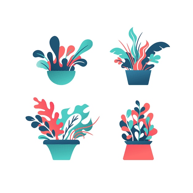 Abstract decorative   set of indoor plants in pots.